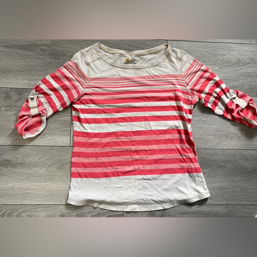 Carhartt Women’s Shirt 3/4 Length Sleeve Striped Size Medium 8/10